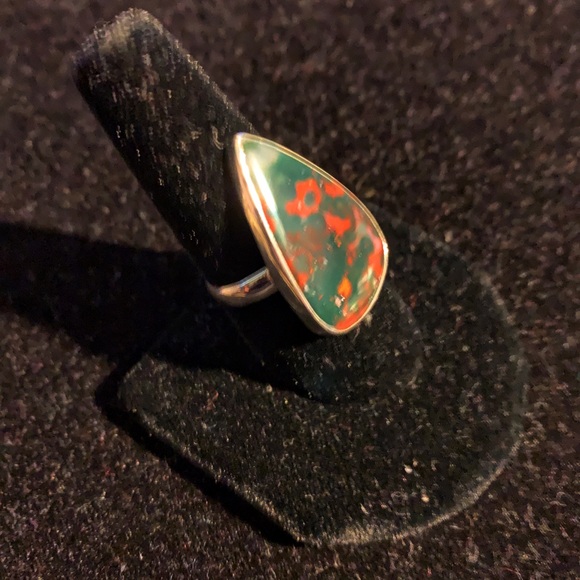 Sz 8.5 Blood Stone India 925 Sterling Silver Ring - Picture 3 of 4